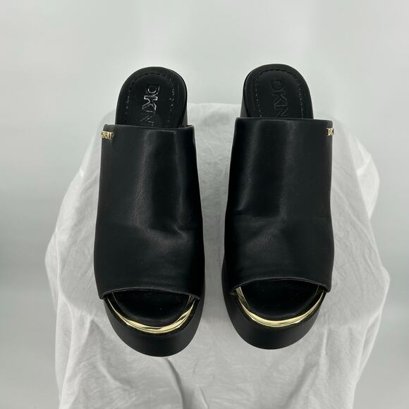 Women's Black Gold Toe DKNY Pen Platform Wedge Sandals Sz 9.5M LRT-2308 - Picture 3 of 8